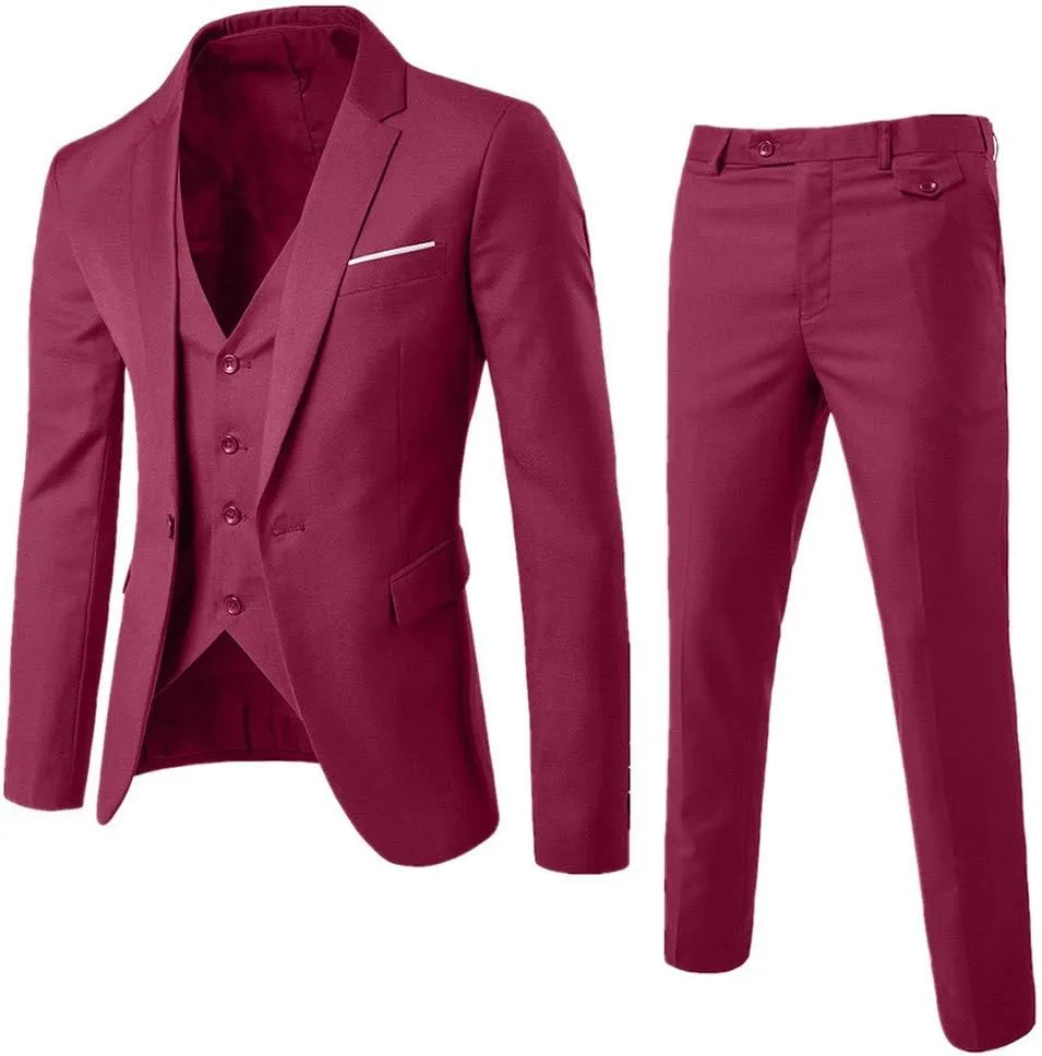 3 Piece Men's Suit, Men's Suit Jacket Vest and Suit Pants, Business Wedding Party Set Single Breasted Suit Blazer Sets