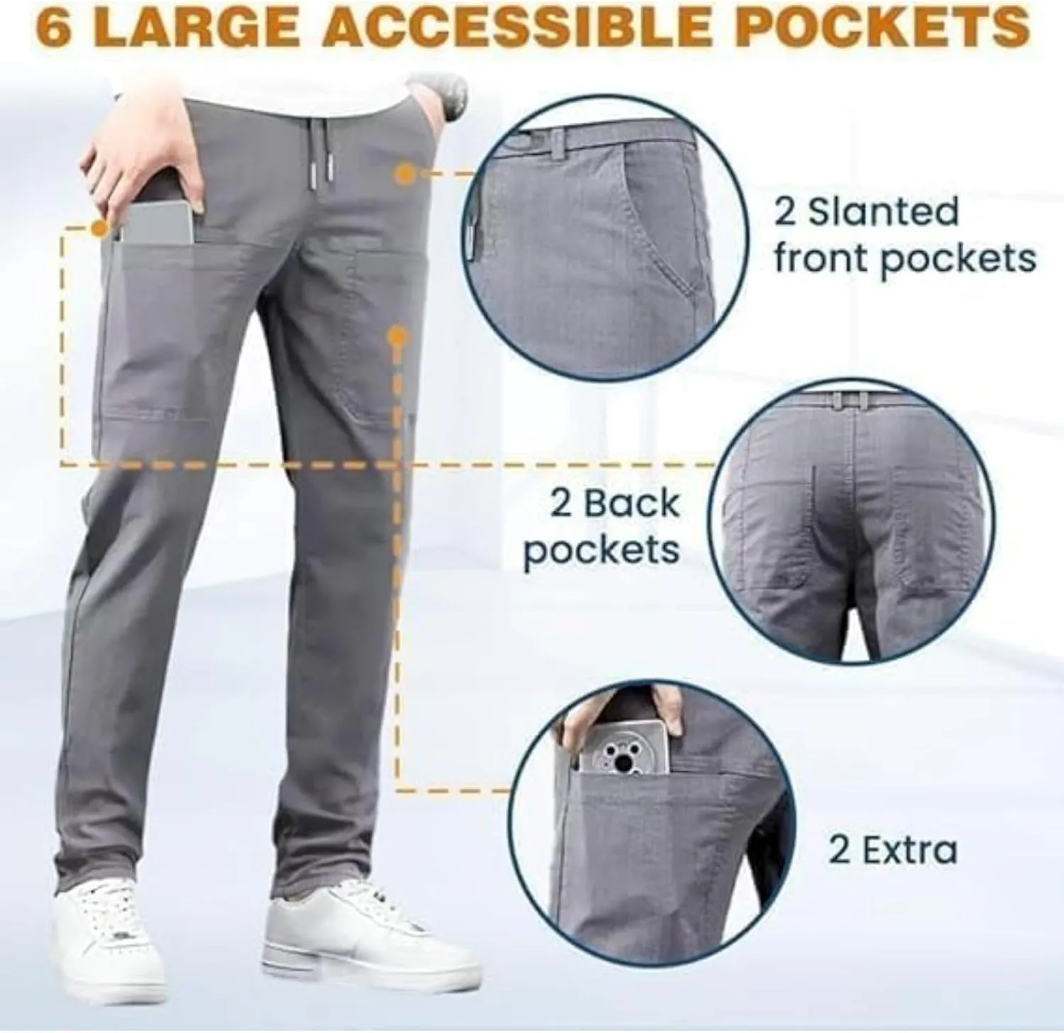 6 Pocket Cargo Pants Men, Pants,Mencomfy Cargo Pants,Men's Casual Medium & Long Multi-Pockets Pants