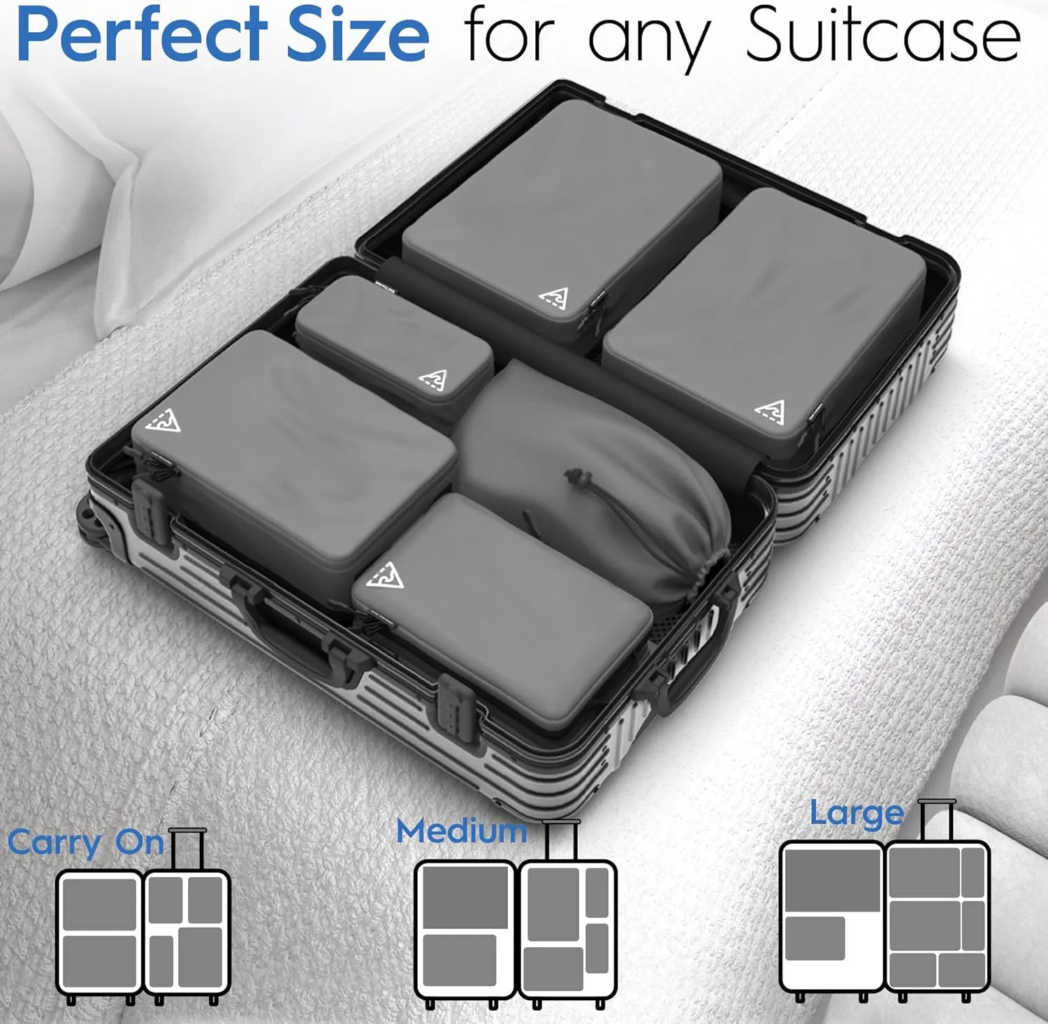 8 Set/4 Set Deluxe Compression Packing Cubes Travel - Maximize Space In Luggage With Patented HybridMax Double Capacity Design, Luxury Compressible Packing Cubes For Travel, Large, Small, & Medium