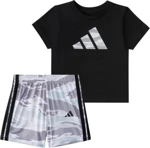 adidas baby-boys Short Sleeve Cotton Tee Shirt and Aop Camo Short Set