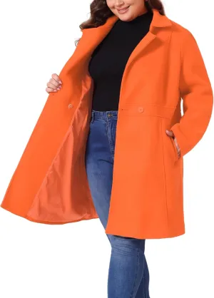 Agnes Orinda Plus Size Peacoat for Women Winter Notched Lapel Single Breasted Elegant Long Trench Coats Jacket
