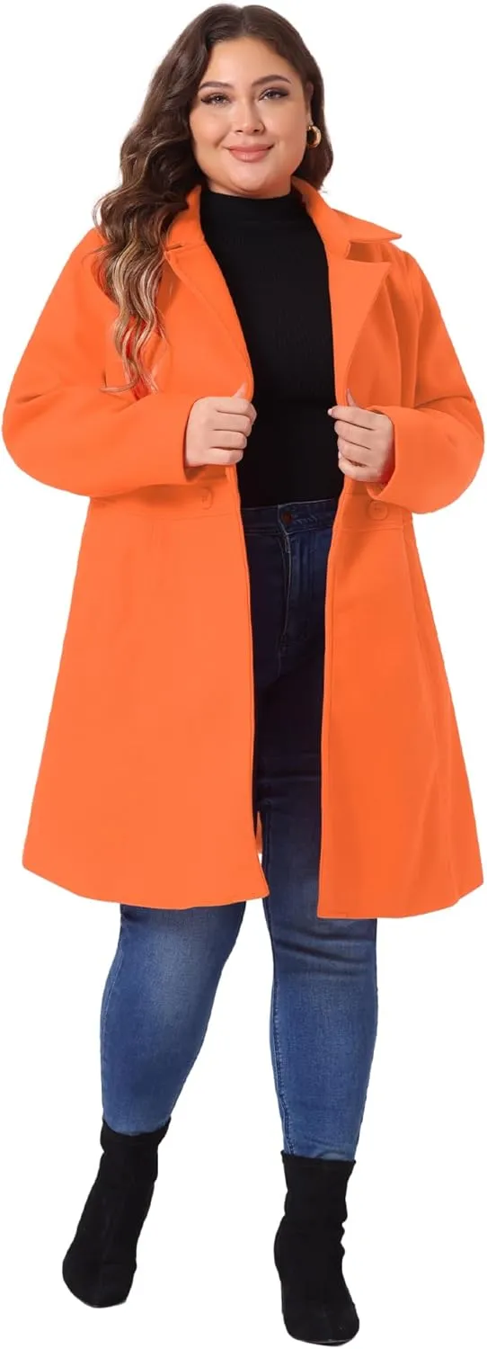 Agnes Orinda Plus Size Peacoat for Women Winter Notched Lapel Single Breasted Elegant Long Trench Coats Jacket