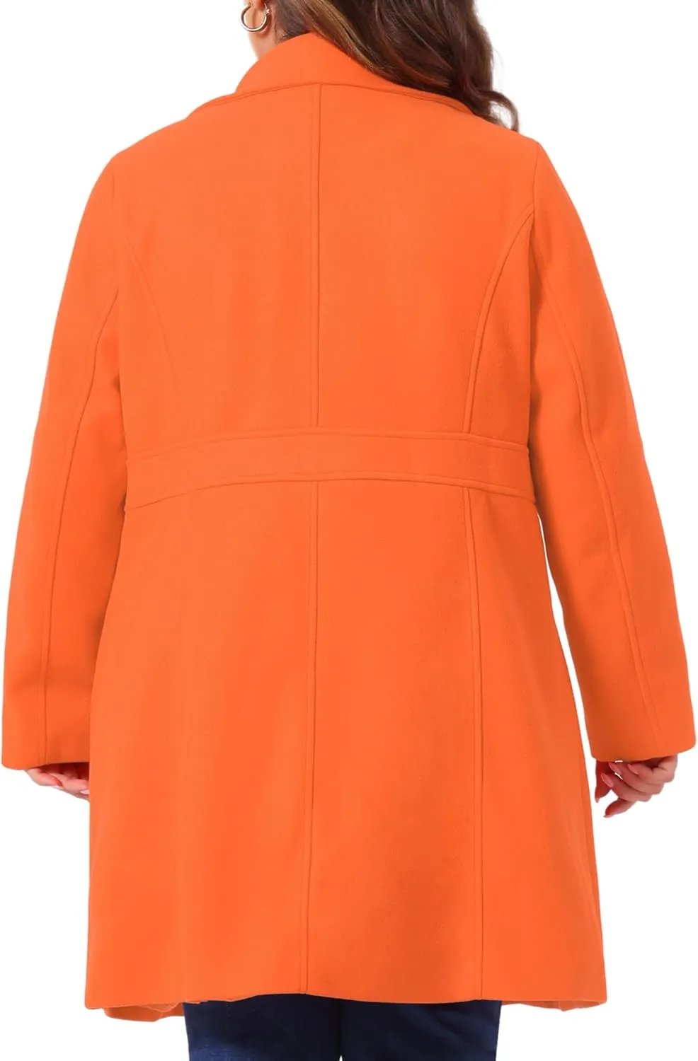 Agnes Orinda Plus Size Peacoat for Women Winter Notched Lapel Single Breasted Elegant Long Trench Coats Jacket