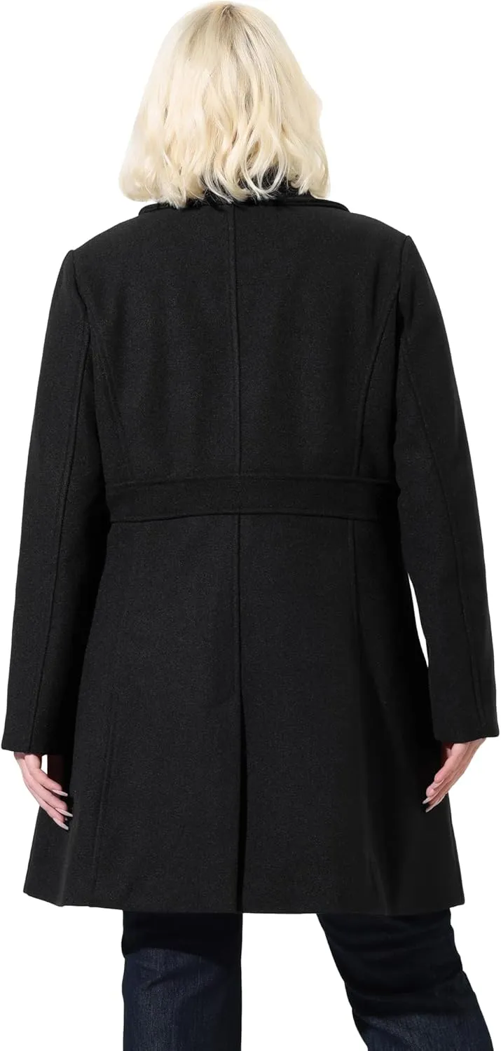 Agnes Orinda Plus Size Peacoat for Women Winter Notched Lapel Single Breasted Elegant Long Trench Coats Jacket