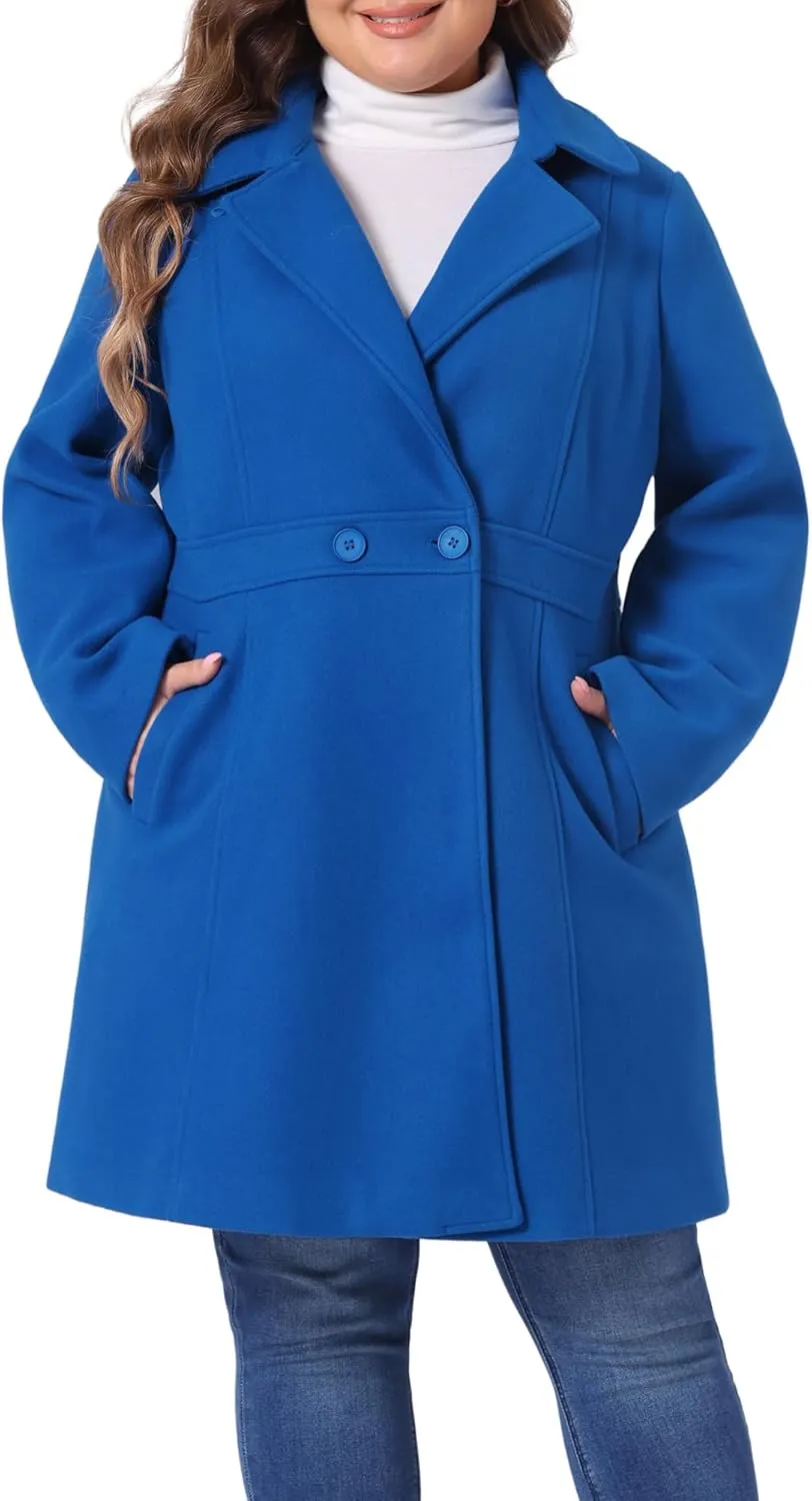 Agnes Orinda Plus Size Peacoat for Women Winter Notched Lapel Single Breasted Elegant Long Trench Coats Jacket