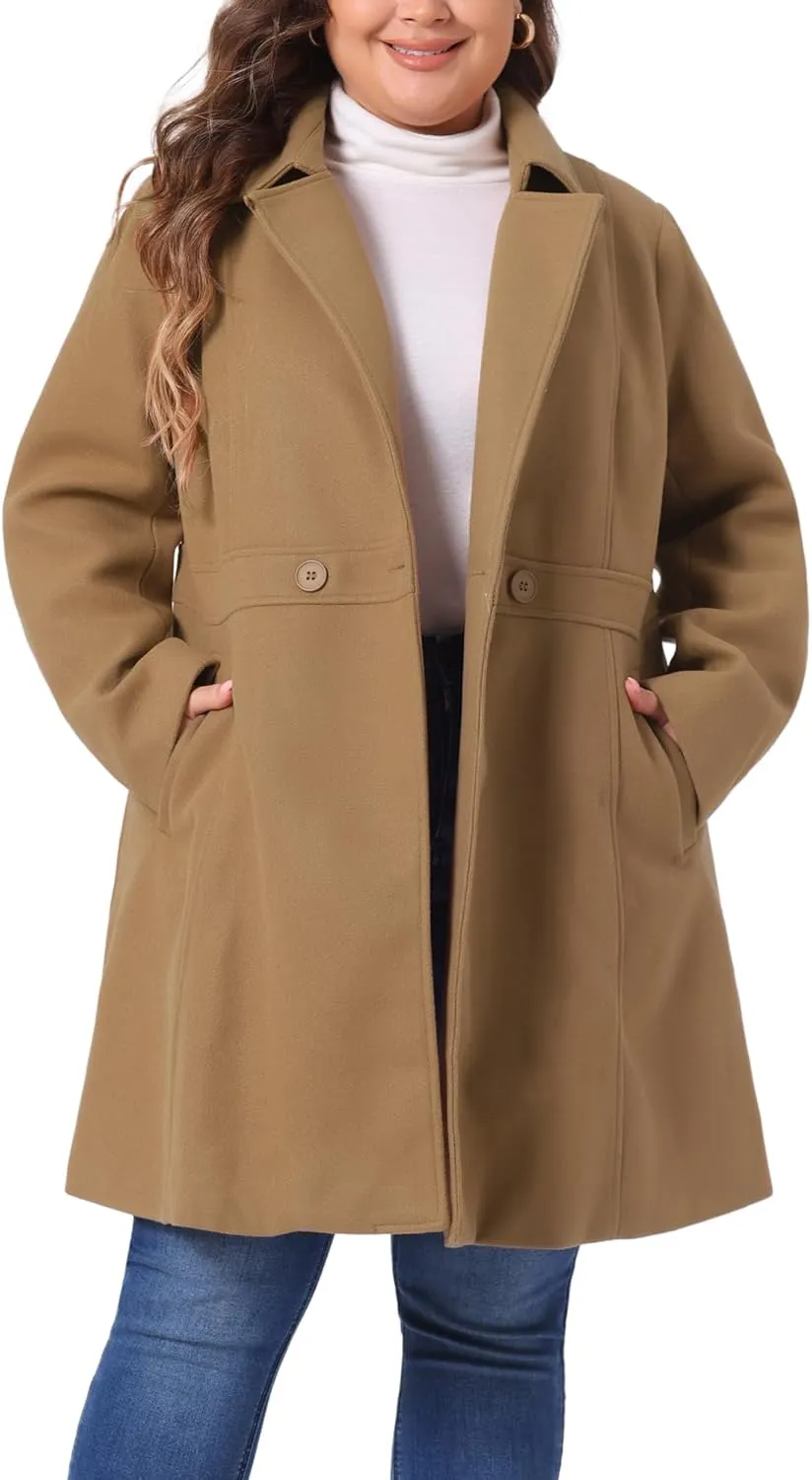 Agnes Orinda Plus Size Peacoat for Women Winter Notched Lapel Single Breasted Elegant Long Trench Coats Jacket
