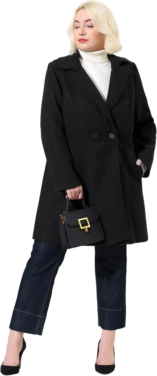 Agnes Orinda Plus Size Peacoat for Women Winter Notched Lapel Single Breasted Elegant Long Trench Coats Jacket