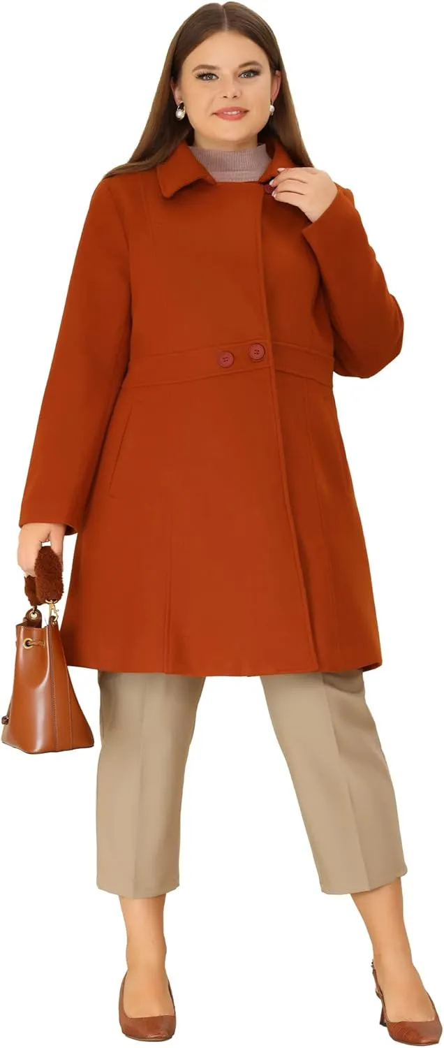 Agnes Orinda Plus Size Peacoat for Women Winter Notched Lapel Single Breasted Elegant Long Trench Coats Jacket