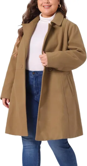 Agnes Orinda Plus Size Peacoat for Women Winter Notched Lapel Single Breasted Elegant Long Trench Coats Jacket
