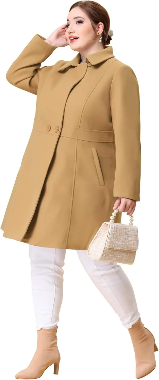 Agnes Orinda Plus Size Peacoat for Women Winter Notched Lapel Single Breasted Elegant Long Trench Coats Jacket