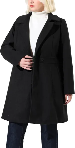 Agnes Orinda Plus Size Peacoat for Women Winter Notched Lapel Single Breasted Elegant Long Trench Coats Jacket