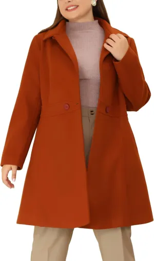 Agnes Orinda Plus Size Peacoat for Women Winter Notched Lapel Single Breasted Elegant Long Trench Coats Jacket