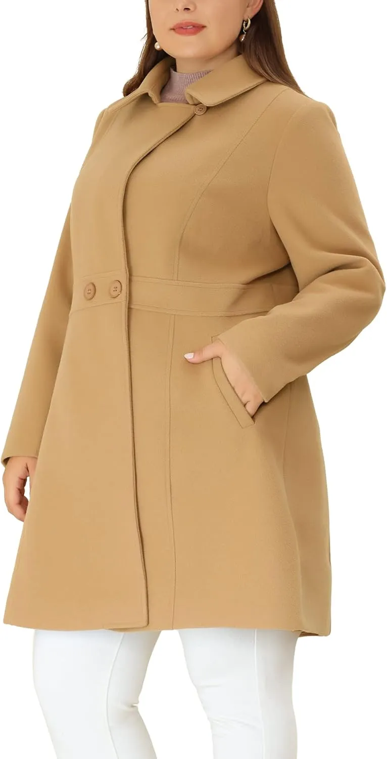 Agnes Orinda Plus Size Peacoat for Women Winter Notched Lapel Single Breasted Elegant Long Trench Coats Jacket