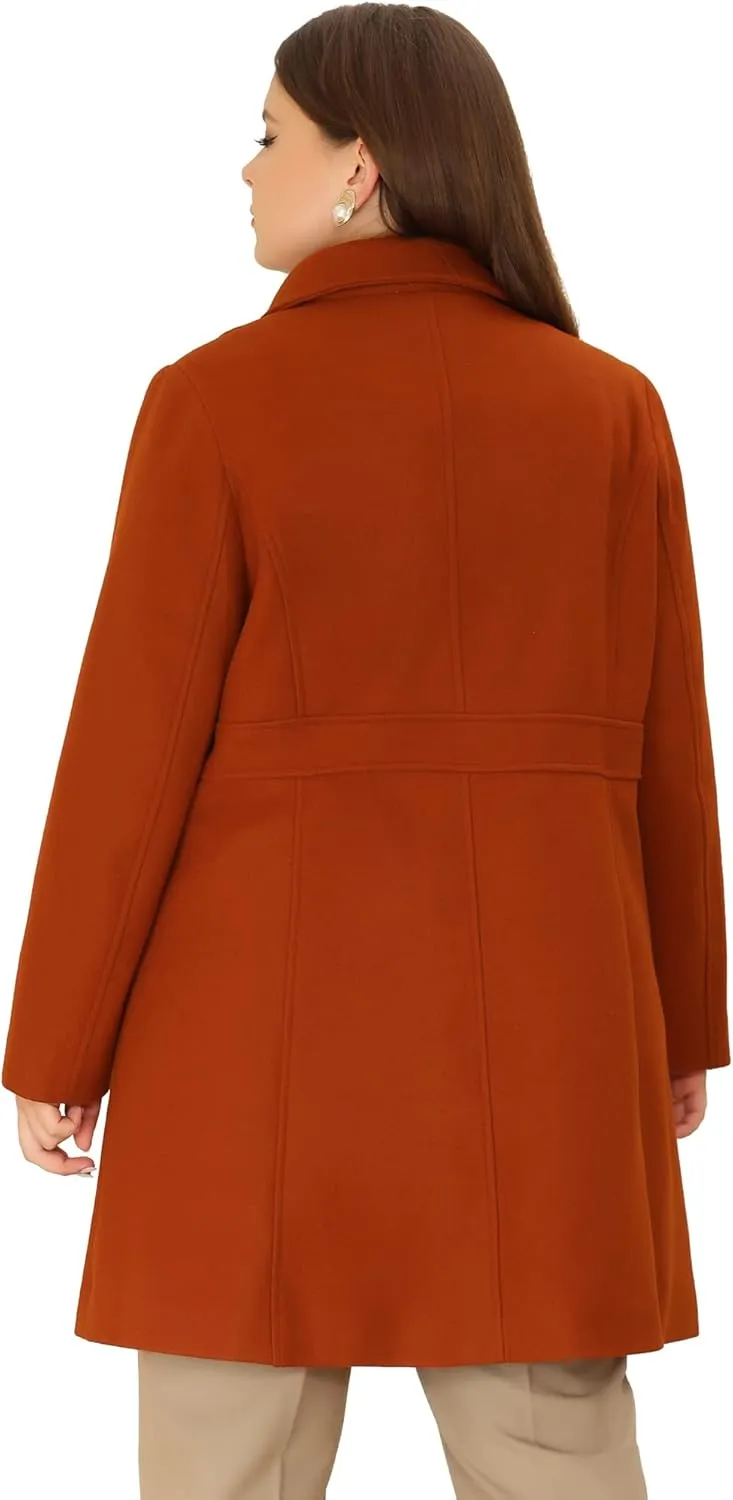 Agnes Orinda Plus Size Peacoat for Women Winter Notched Lapel Single Breasted Elegant Long Trench Coats Jacket