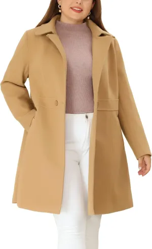 Agnes Orinda Plus Size Peacoat for Women Winter Notched Lapel Single Breasted Elegant Long Trench Coats Jacket