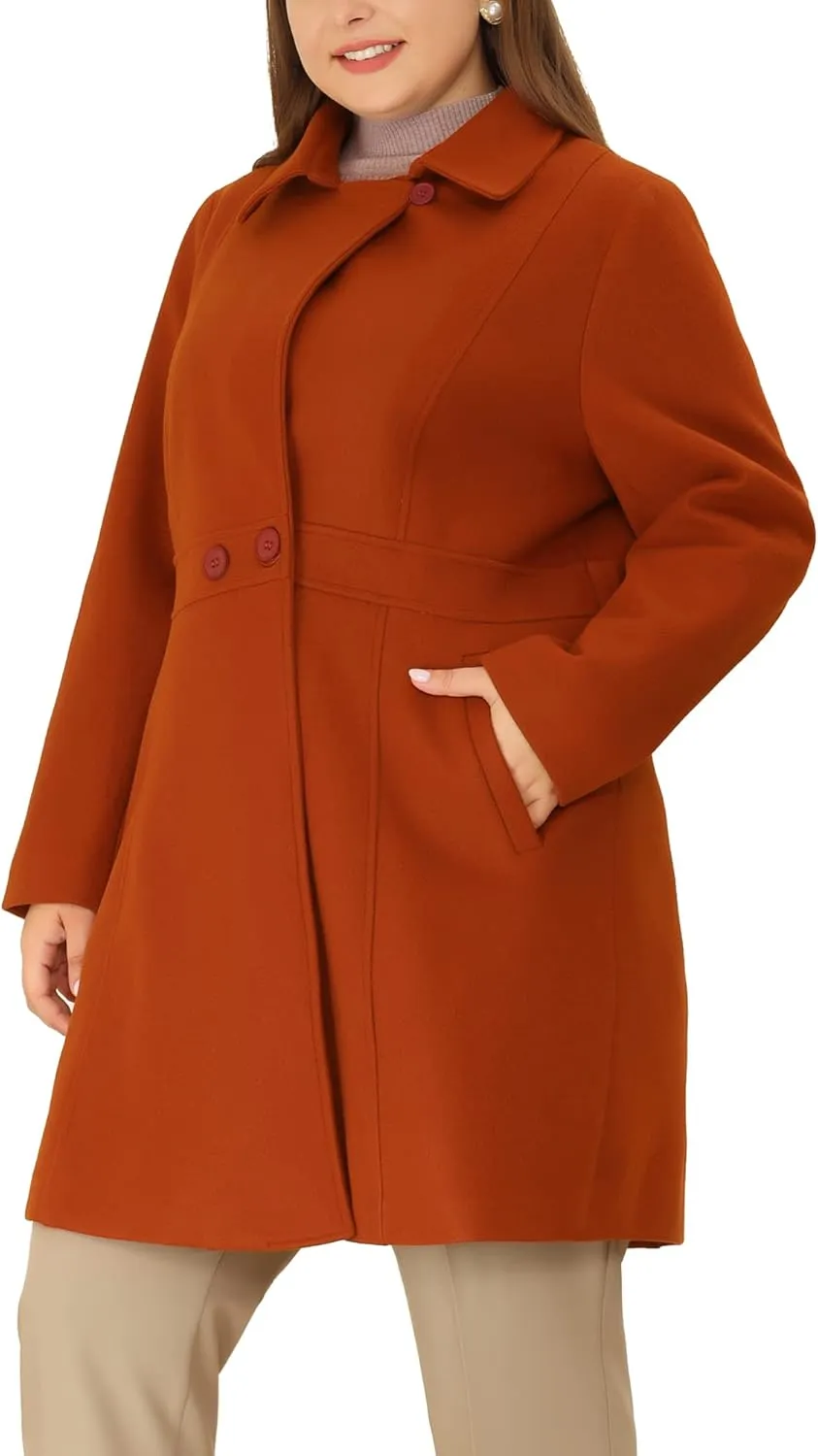 Agnes Orinda Plus Size Peacoat for Women Winter Notched Lapel Single Breasted Elegant Long Trench Coats Jacket