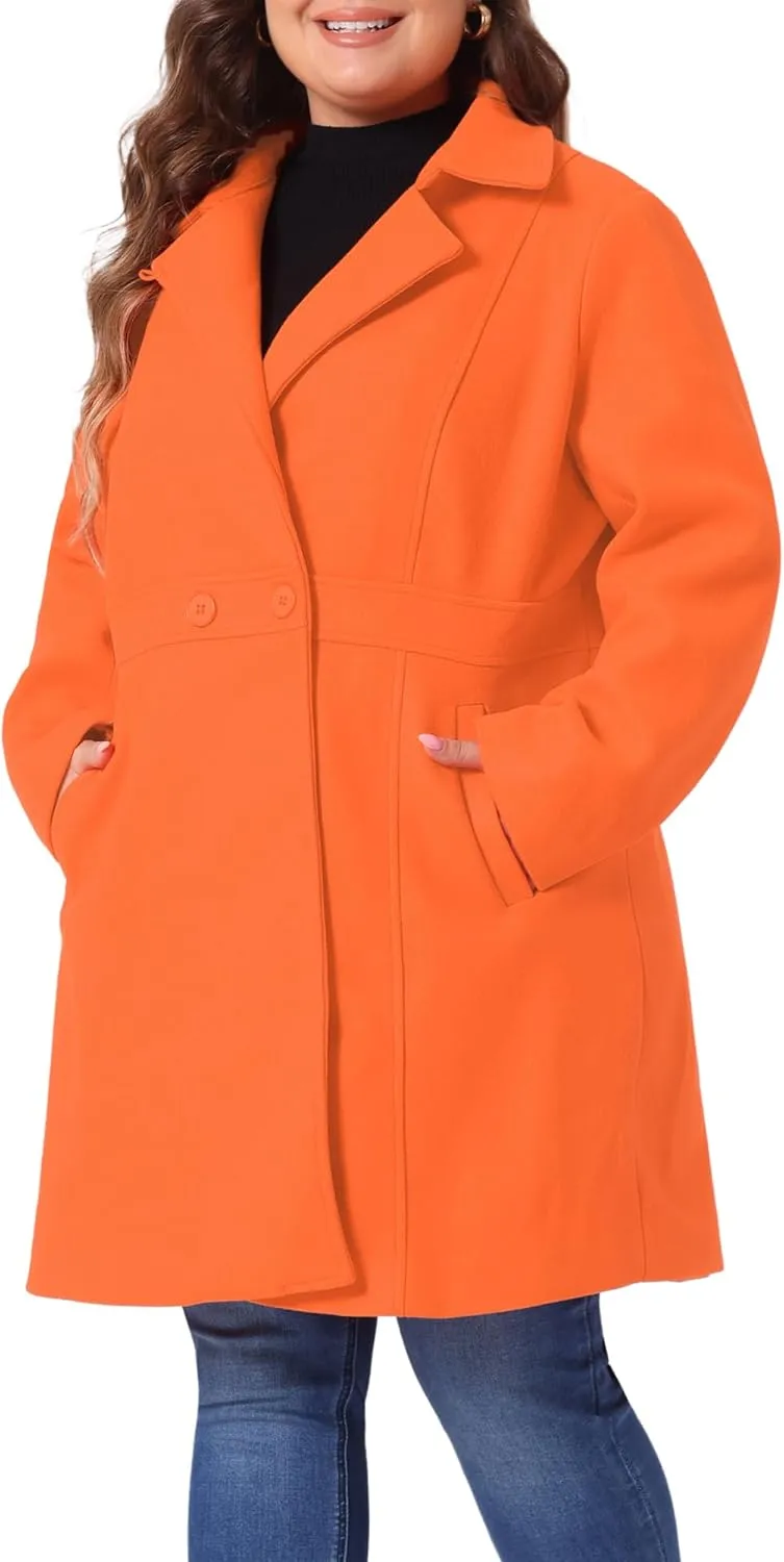Agnes Orinda Plus Size Peacoat for Women Winter Notched Lapel Single Breasted Elegant Long Trench Coats Jacket