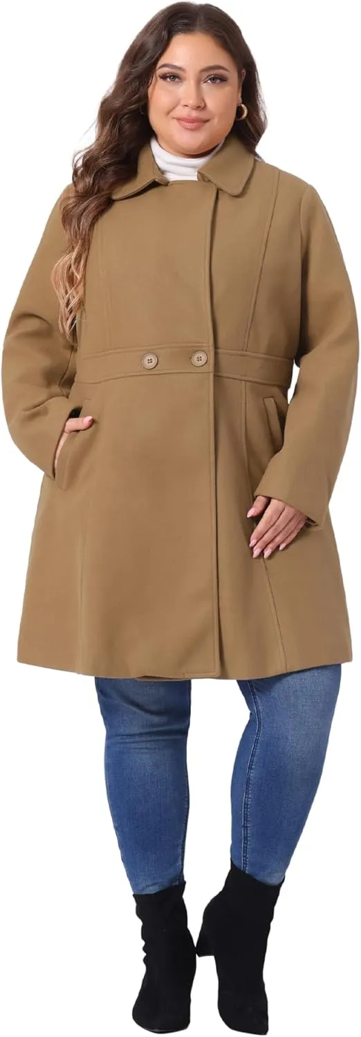 Agnes Orinda Plus Size Peacoat for Women Winter Notched Lapel Single Breasted Elegant Long Trench Coats Jacket