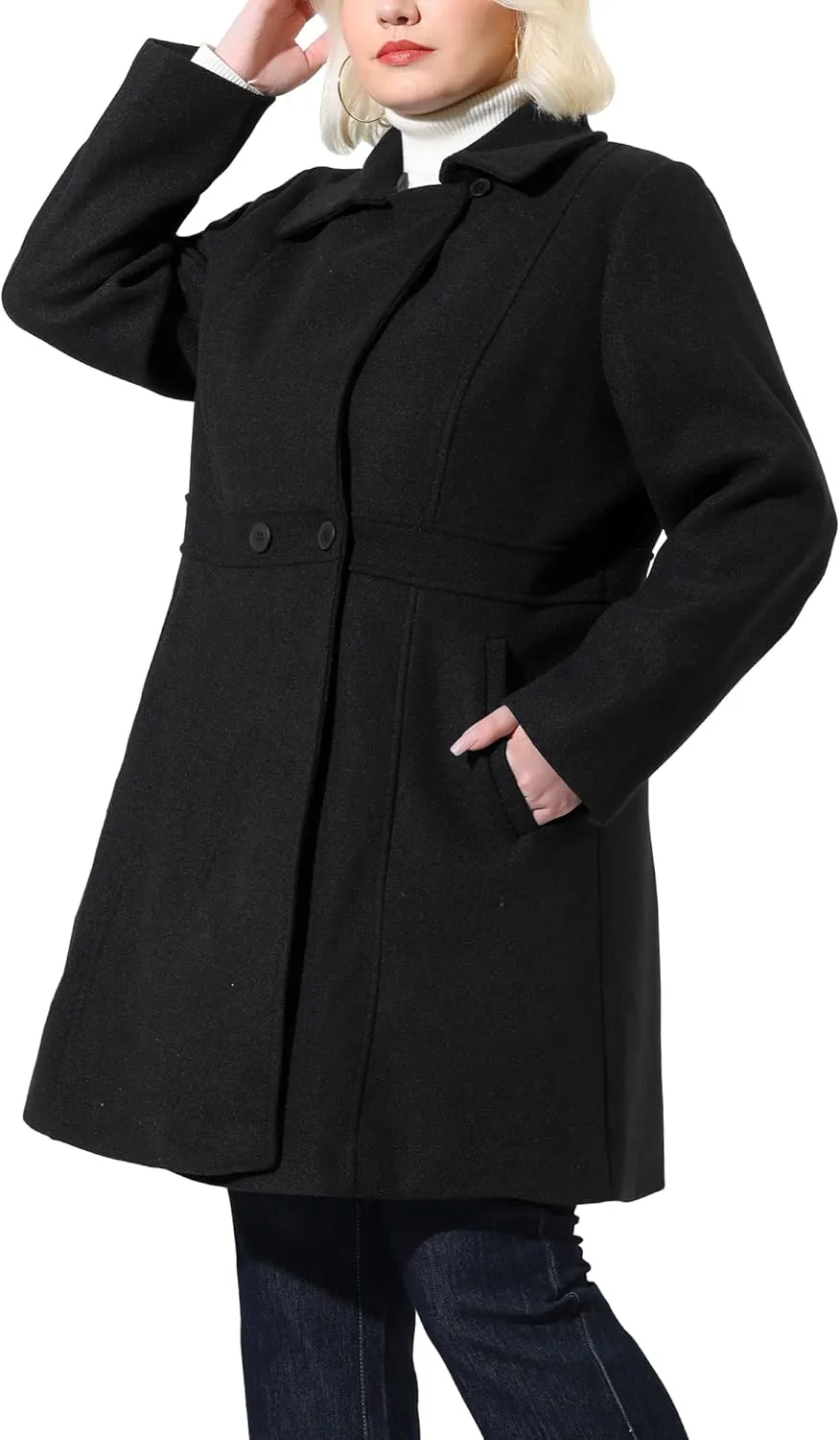 Agnes Orinda Plus Size Peacoat for Women Winter Notched Lapel Single Breasted Elegant Long Trench Coats Jacket