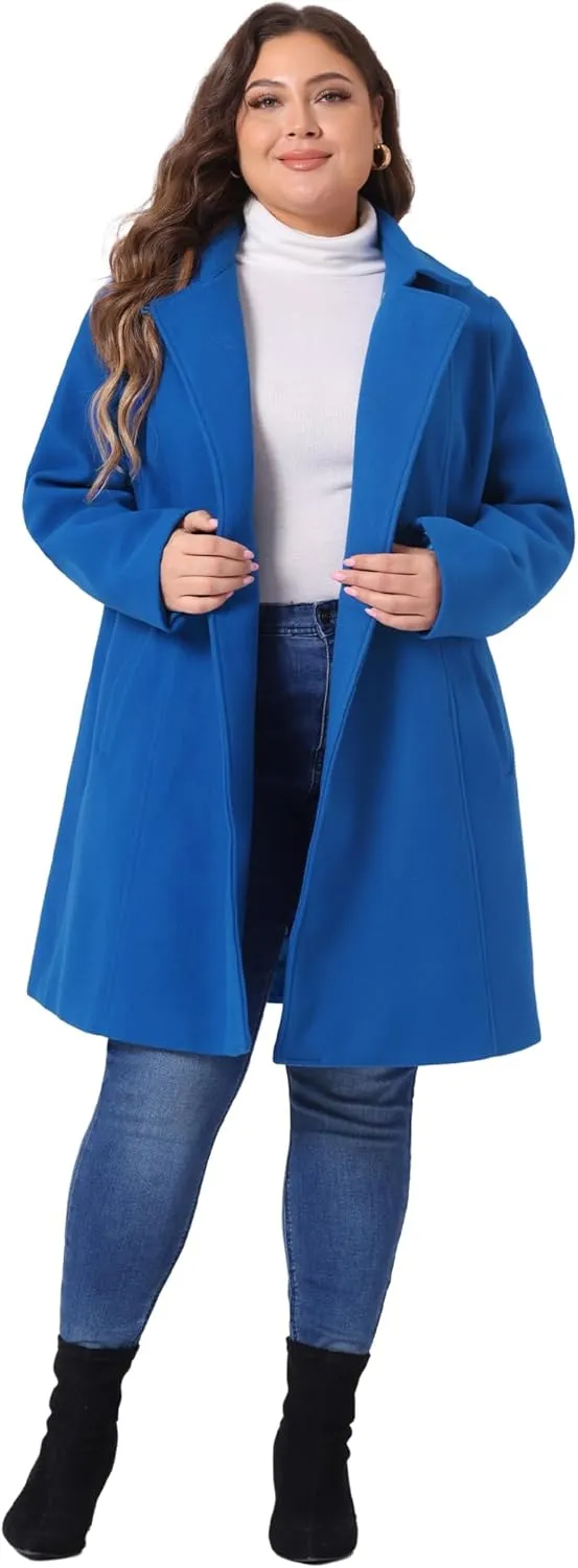 Agnes Orinda Plus Size Peacoat for Women Winter Notched Lapel Single Breasted Elegant Long Trench Coats Jacket