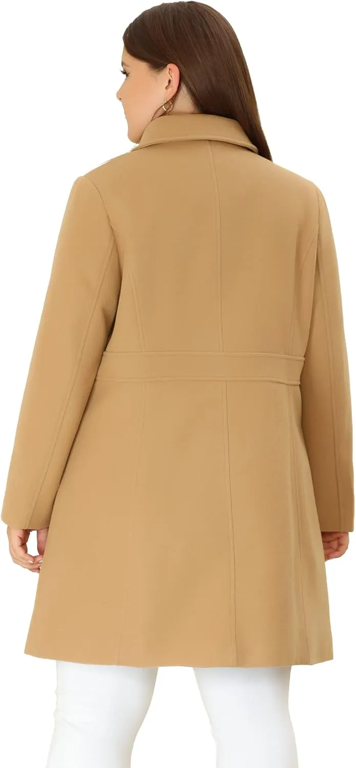 Agnes Orinda Plus Size Peacoat for Women Winter Notched Lapel Single Breasted Elegant Long Trench Coats Jacket