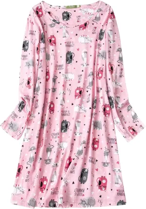 American Trends Womens Long Sleeve Nightgowns Sleep Shirts Night Shirts Night Gown House Dresses Ladies Night Dress