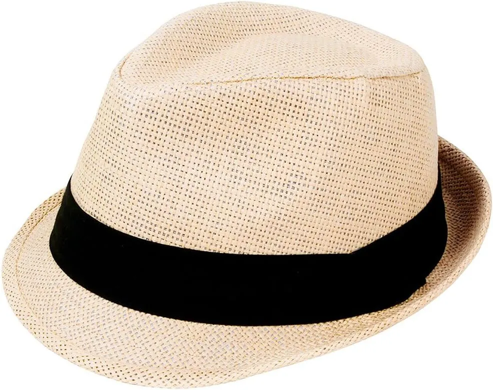 AshopZ Unisex Summer Outdoors Short Brim Straw Fedora Hat