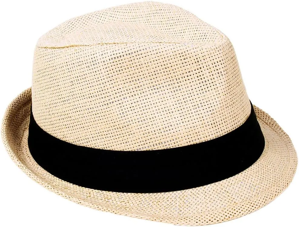 AshopZ Unisex Summer Outdoors Short Brim Straw Fedora Hat