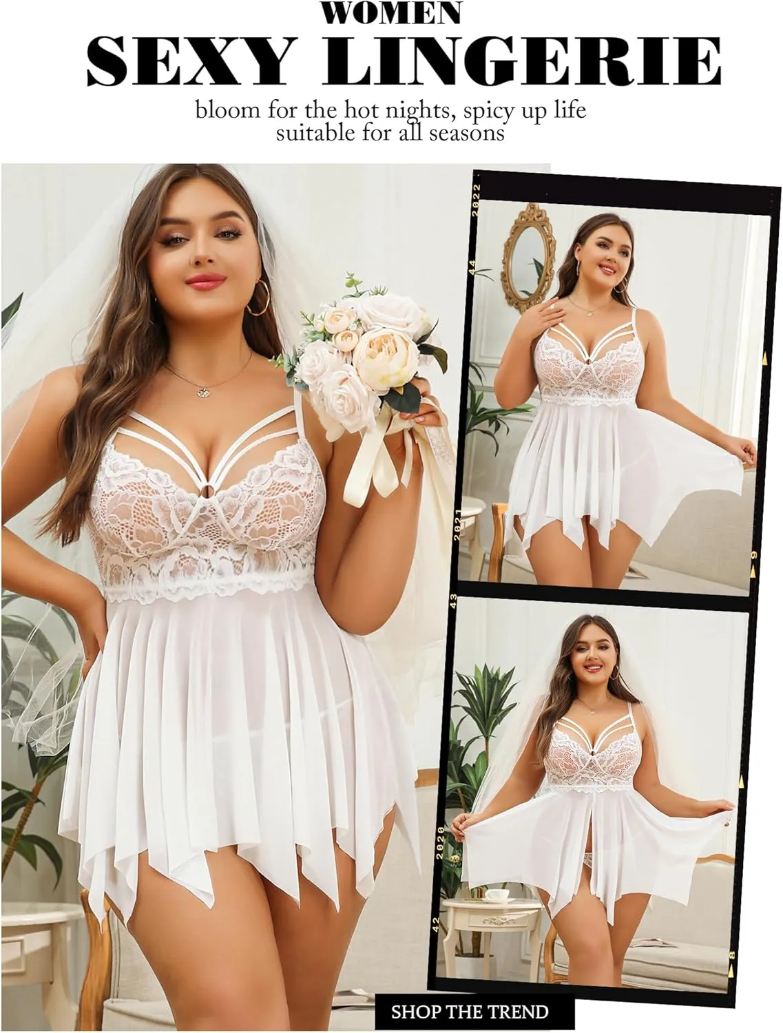 Avidlove Babydoll Lingerie for Women Strappy Nightdress Sexy Nightgowns Bridal Chemise Plus Size Lace Langeray L-4XL