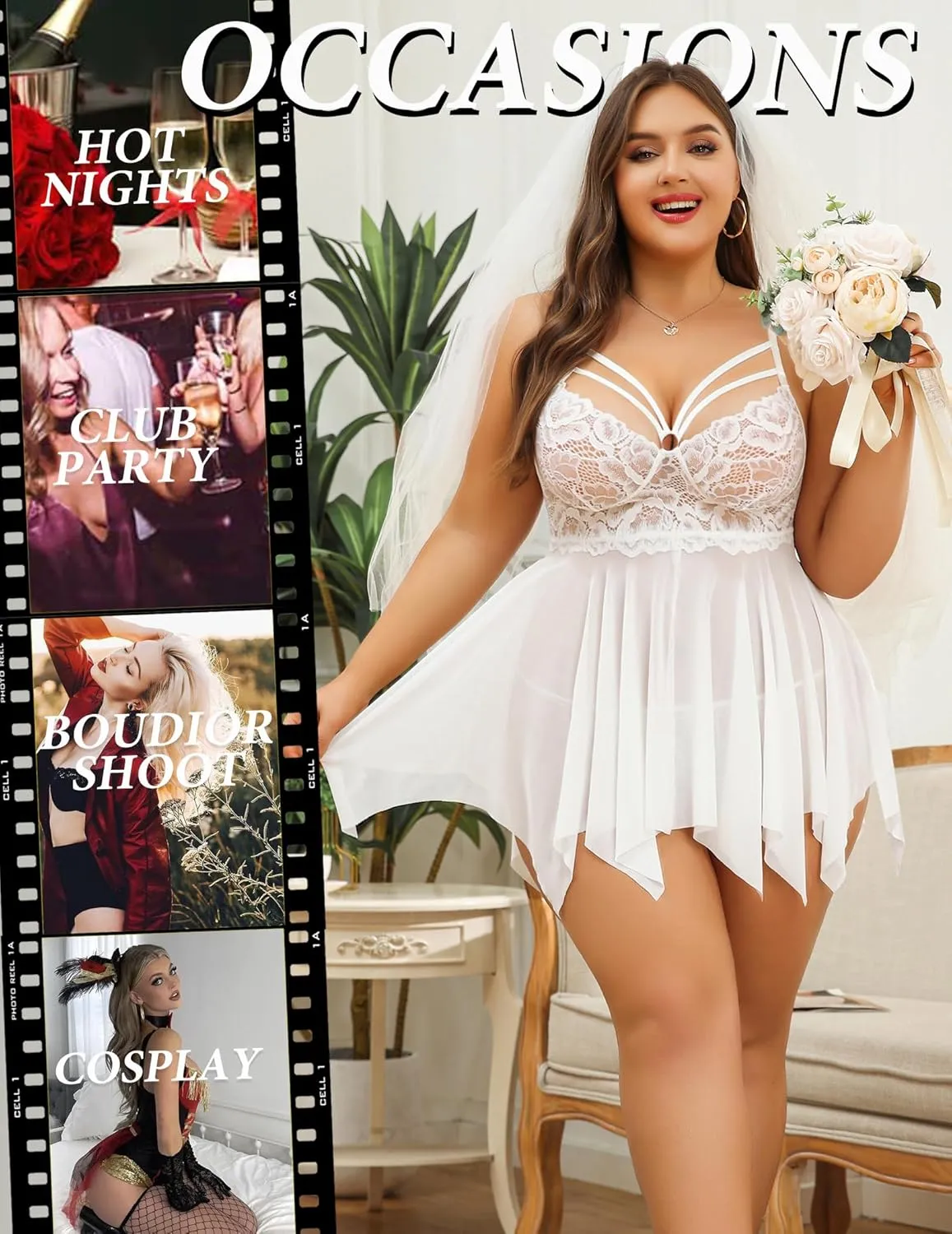 Avidlove Babydoll Lingerie for Women Strappy Nightdress Sexy Nightgowns Bridal Chemise Plus Size Lace Langeray L-4XL