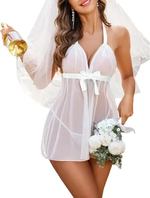 Avidlove Lingerie for Women Lace Babydoll Chemise Negligees Sexy Exotic Nightgowns Halter Nighties Sheer Mesh Nightwear