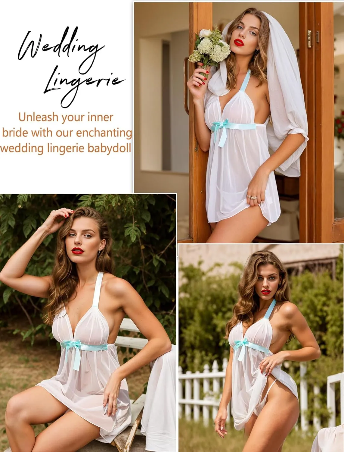 Avidlove Lingerie for Women Lace Babydoll Chemise Negligees Sexy Exotic Nightgowns Halter Nighties Sheer Mesh Nightwear