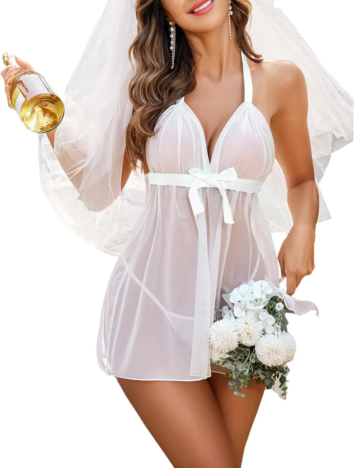 Avidlove Lingerie for Women Lace Babydoll Chemise Negligees Sexy Exotic Nightgowns Halter Nighties Sheer Mesh Nightwear