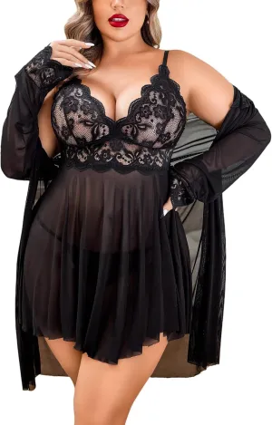 Avidlove Plus Size Lingerie Sexy Lingerie Set Women's Exotic Nightgowns Lace Chemise Lingerie Side Slit Nightdress
