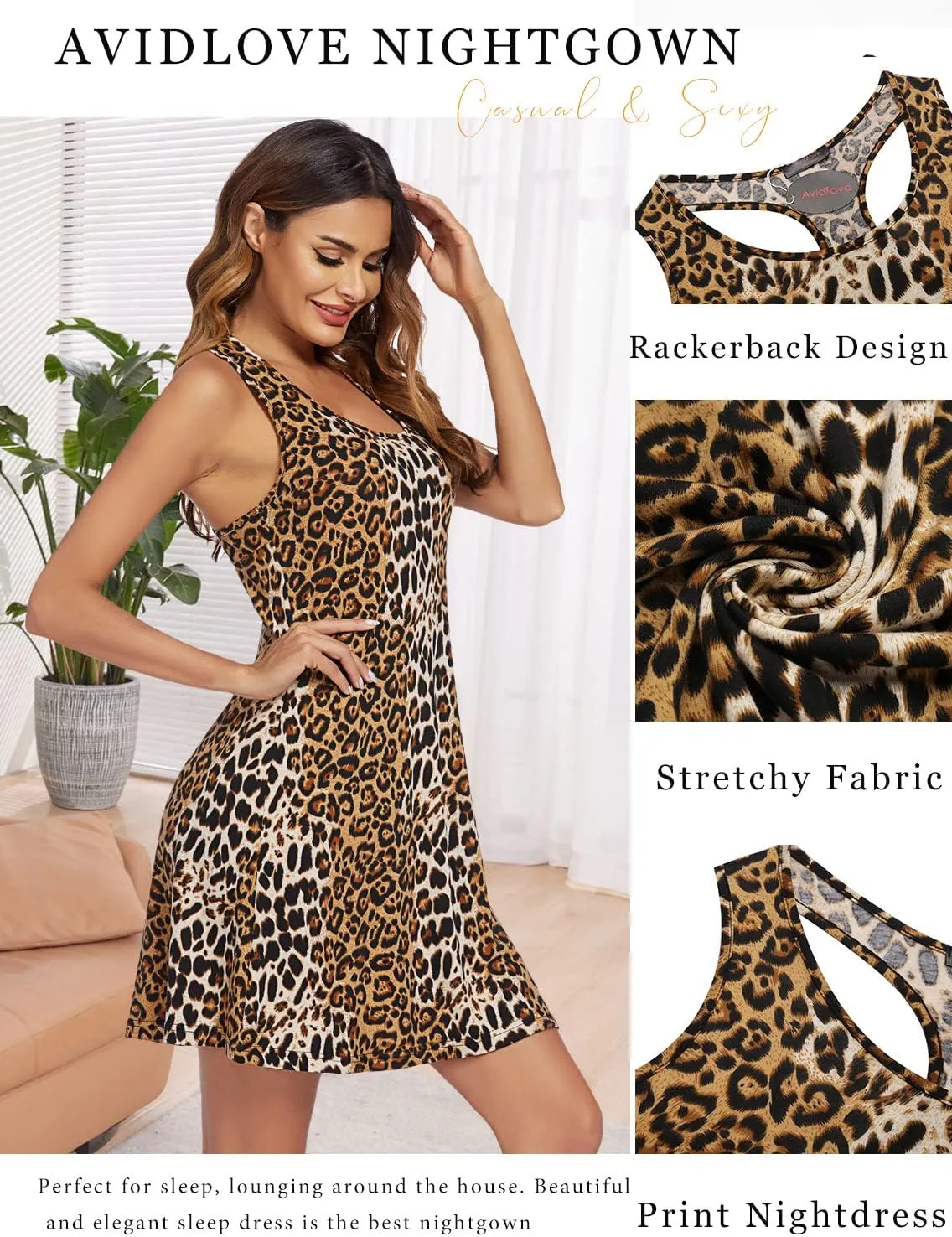Avidlove Sleepwear for Women Tank Nightgown Chemise Racerback Sleeveless Sleep Dress