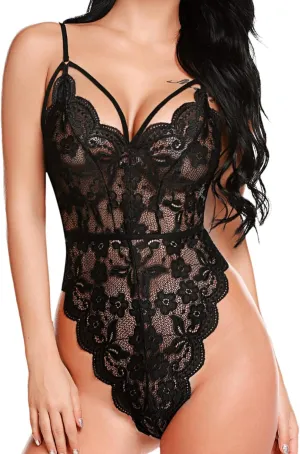 Avidlove Teddy Lingerie for Women Floral Lace Bodysuit Scallop Trim One Piece Babydoll Chemise Nightgowns