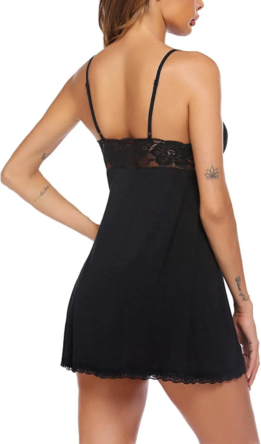 Avidlove Women Nightgown Sexy Sleepwear Lace Chemise V-neck Modal Babydoll Lounge Dress
