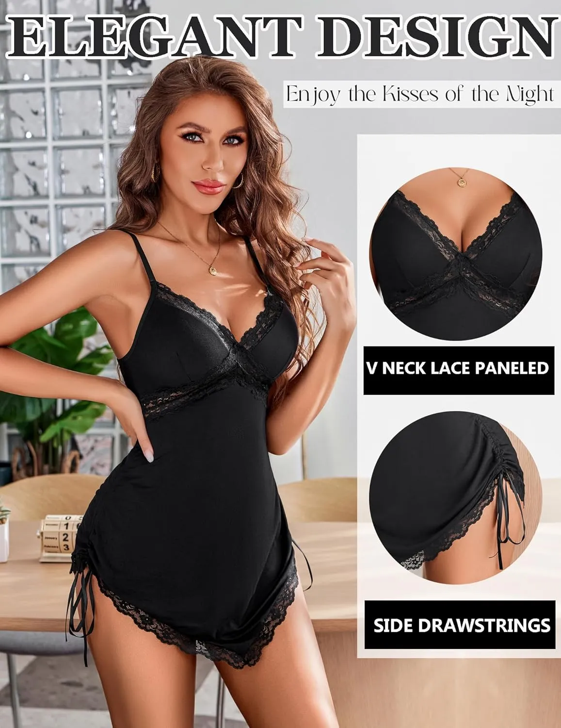 Avidlove Womens Lingerie Ruched Modal Nightgowns for Women Sexy Night Gowns Side Drawstring Sexy Babydoll Chemise Sleep Dress