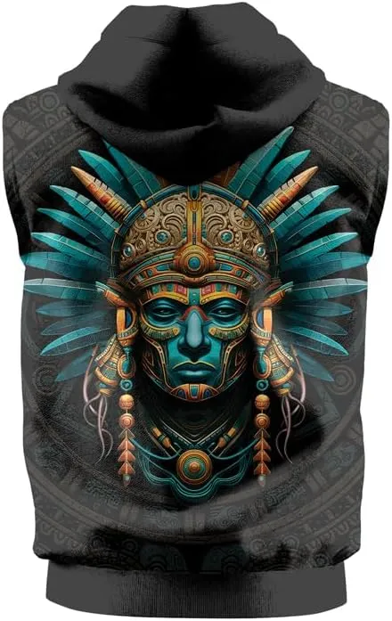 Aztec Sleeveless Hoodies for Men Gym Training Workout Hooded Tank Top Muscle Hoodies for Men
