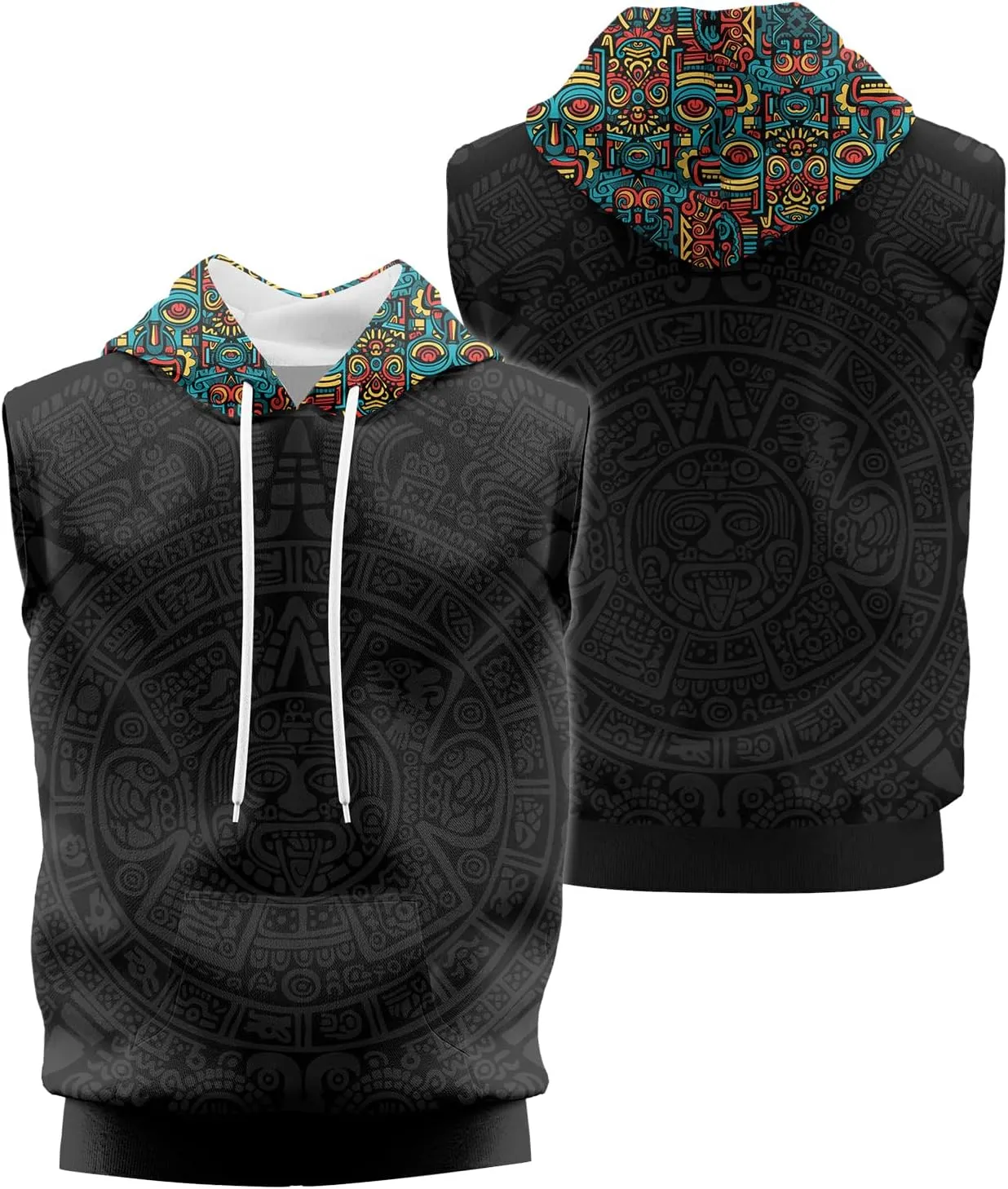 Aztec Sleeveless Hoodies for Men Gym Training Workout Hooded Tank Top Muscle Hoodies for Men