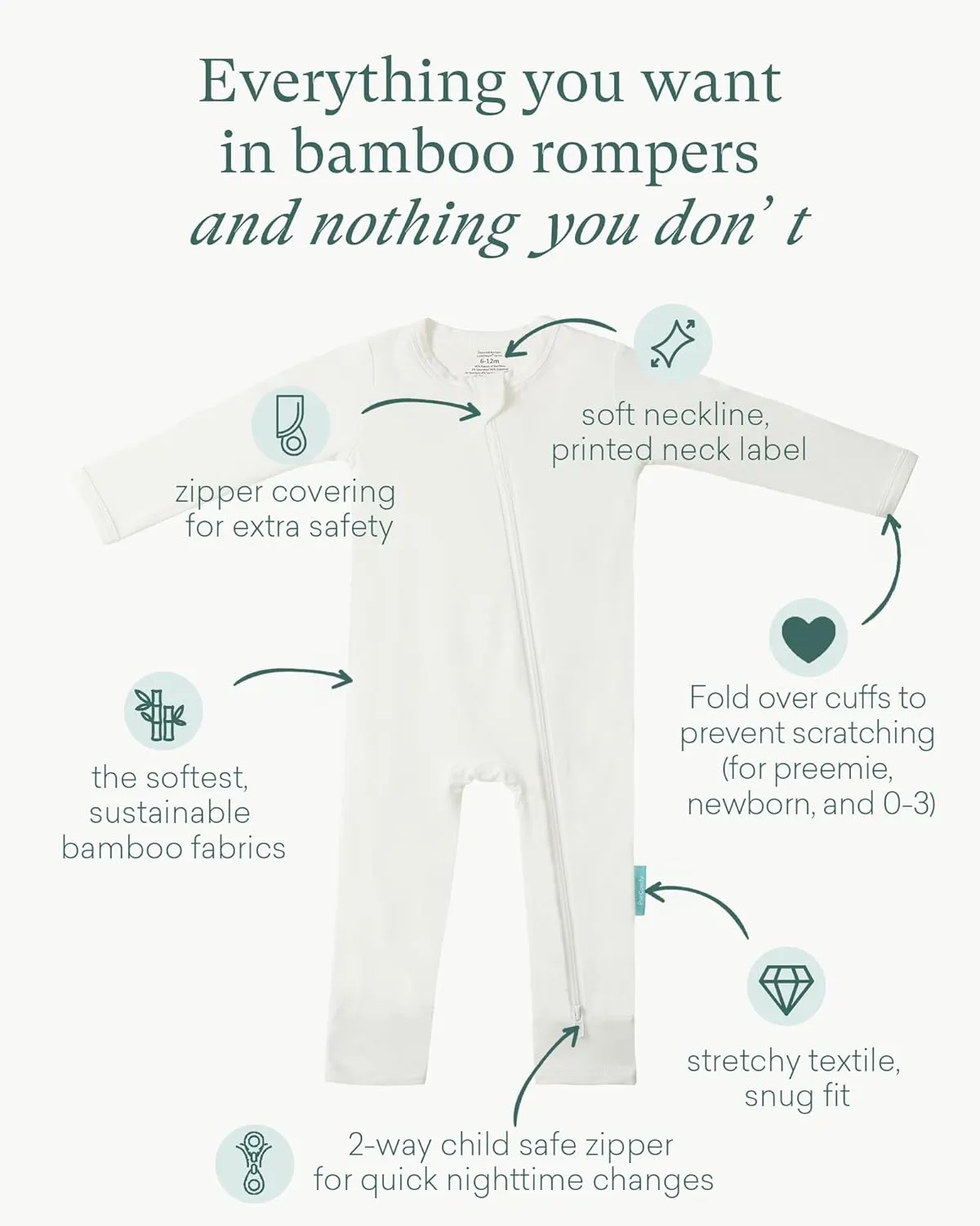 Baby Long Sleeve Romper Jumpsuit, Premium Soft Rayon One Piece Pajamas Boy Girl 2-Way Zipper Coverall Sleeper