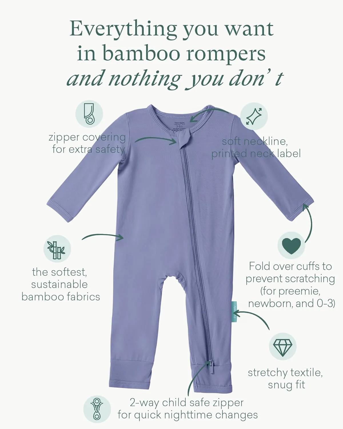 Baby Long Sleeve Romper Jumpsuit, Premium Soft Rayon One Piece Pajamas Boy Girl 2-Way Zipper Coverall Sleeper