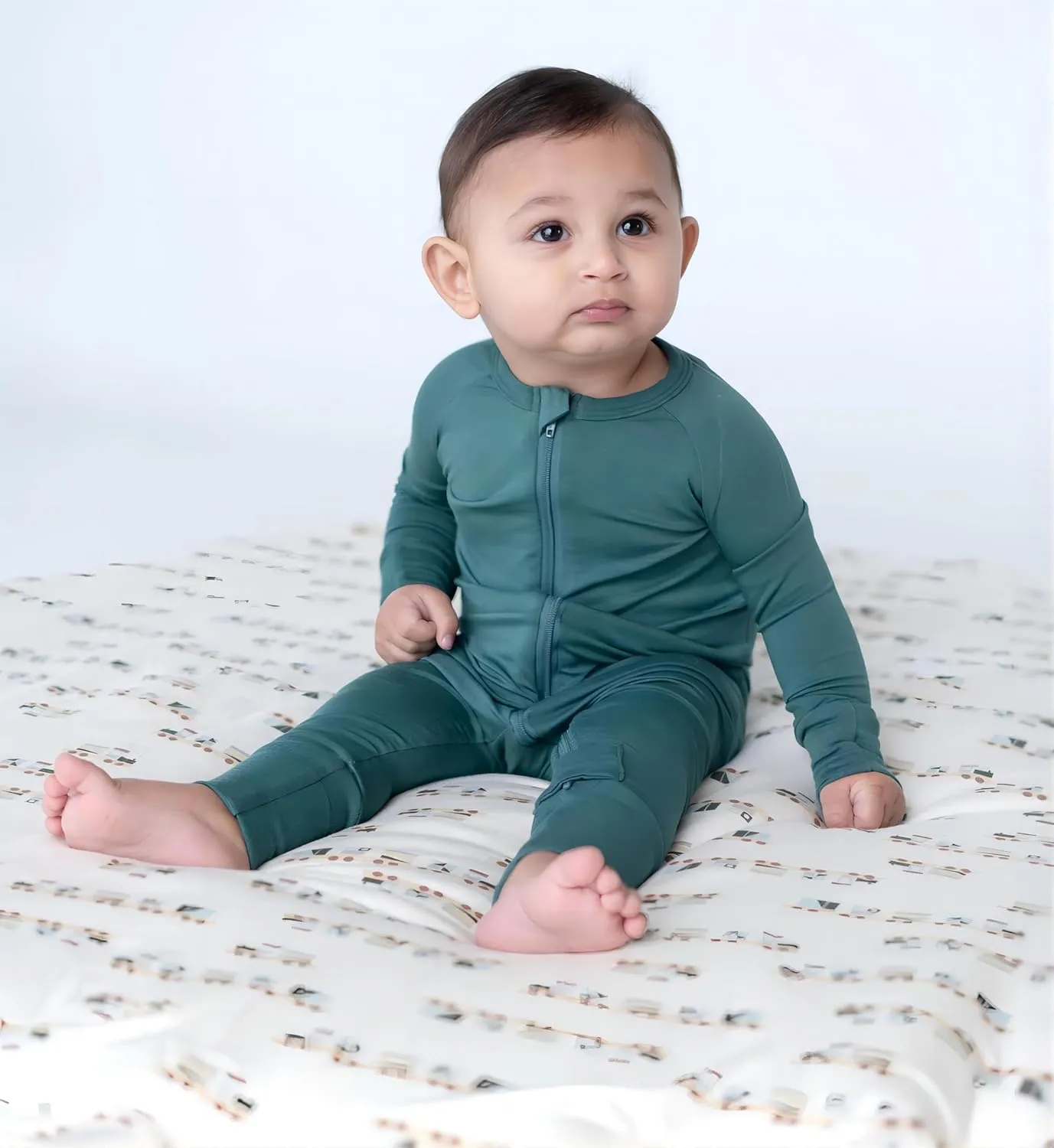 Baby Long Sleeve Romper Jumpsuit, Premium Soft Rayon One Piece Pajamas Boy Girl 2-Way Zipper Coverall Sleeper