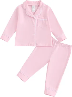 Balaflyie Baby Button Down Pajamas Set Shirt and Pants Toddler Cotton Pjs Long Sleeve Sleepwear