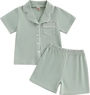 Balaflyie Toddler Baby Pajama Set Boy Girl Button Down Sleepwear Short Sleeve Shirt&Shorts Cotton Jammies Kids Lounge Sets