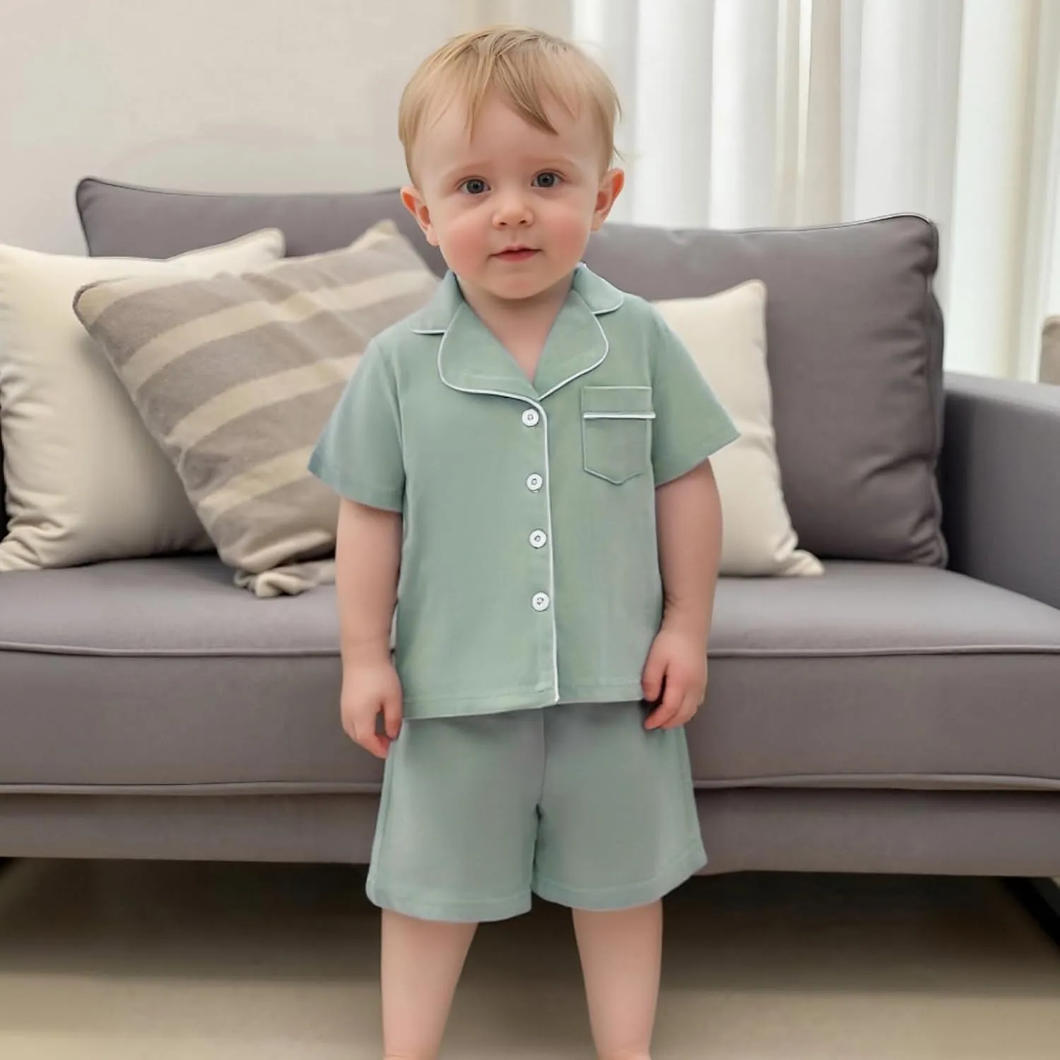 Balaflyie Toddler Baby Pajama Set Boy Girl Button Down Sleepwear Short Sleeve Shirt&Shorts Cotton Jammies Kids Lounge Sets
