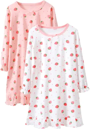 BANGSAUR Girls' Dress Cotton Homewear, Princess 2-Pack Dresses 3-12 Years
