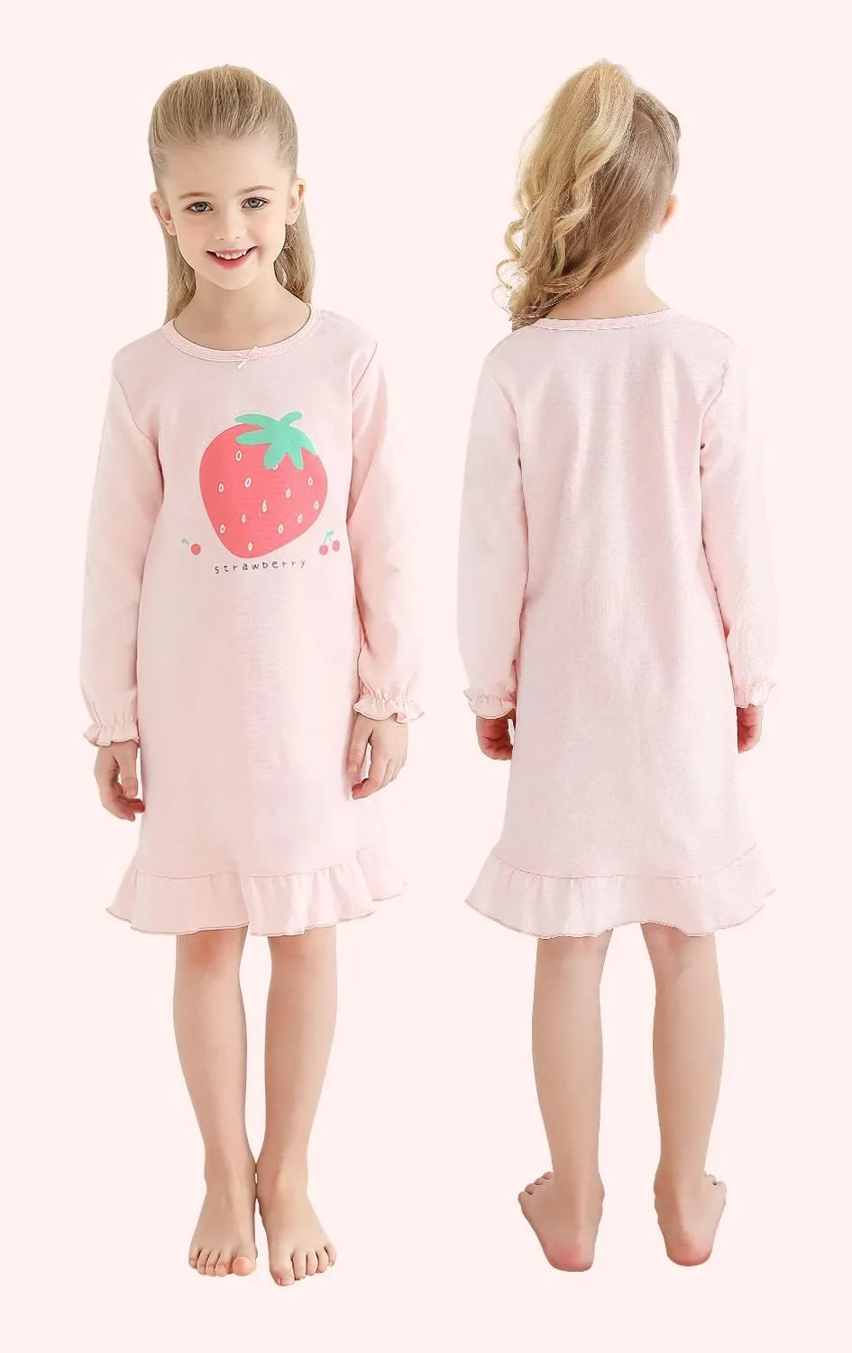 BANGSAUR Girls' Dress Cotton Homewear, Princess 2-Pack Dresses 3-12 Years