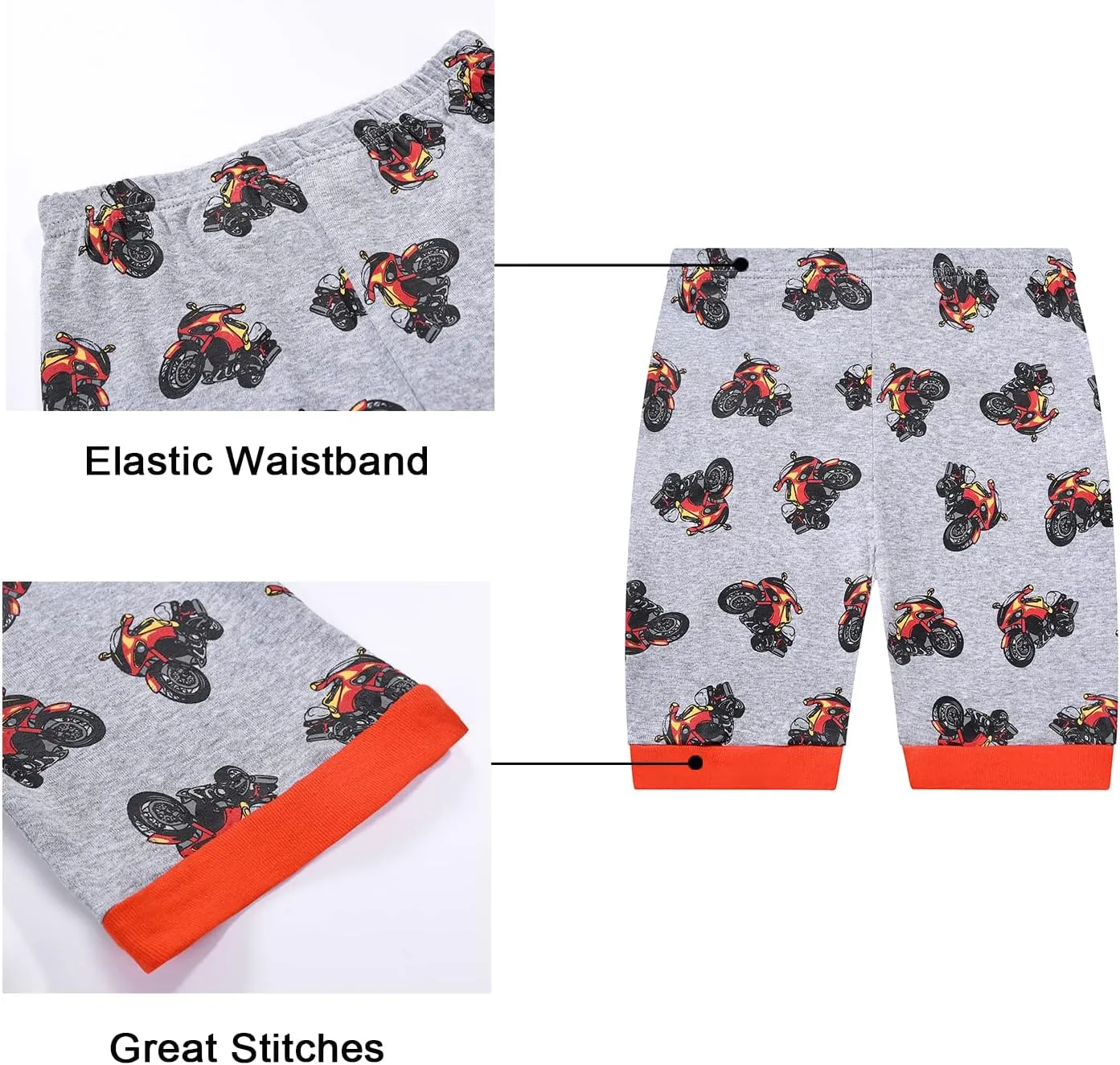 Benaive Boys Summer Pajamas 4 Pieces Cotton Kids PJs Shorts Sleepwear Size 2T-12 Years