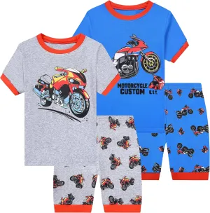 Benaive Boys Summer Pajamas 4 Pieces Cotton Kids PJs Shorts Sleepwear Size 2T-12 Years